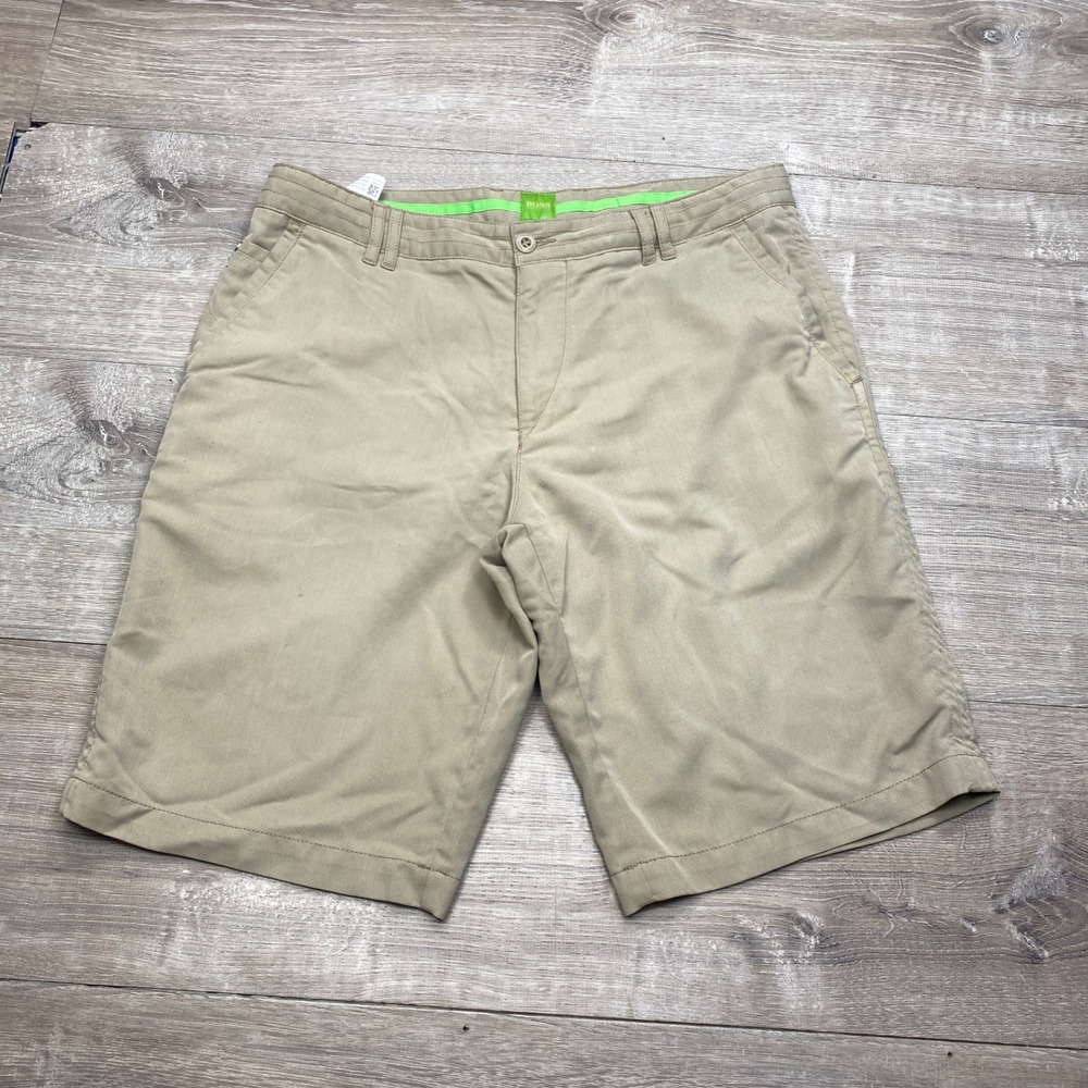 Hugo Boss Chino Shorts Mens Large Tan Green Label Cotton Stretch Golf Casual